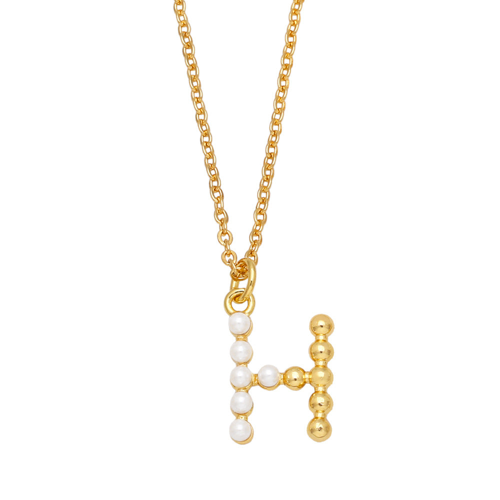 Wholesale Pearl Letter Collar Chain Copper Necklace